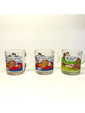 McDonalds Garfield & Odie Glass Mugs Set of 3 Vintage